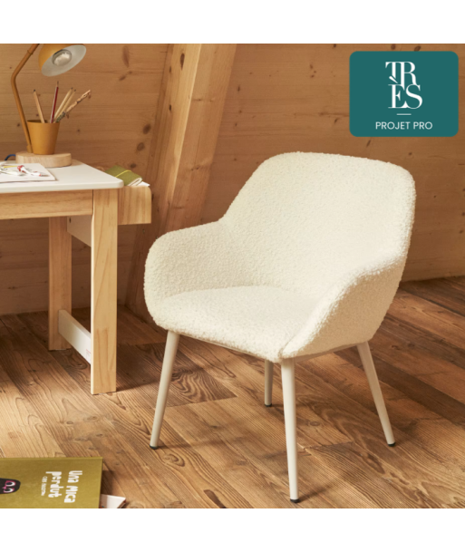 Chaise enfant Konna en bouclette blanc et pieds en acier avec finition beige Amélioration de cerveau avec