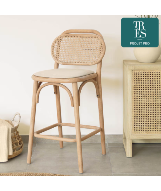 Tabouret Doriane bois de chêne finition naturelle 65 cm siège avec revêtement 2024