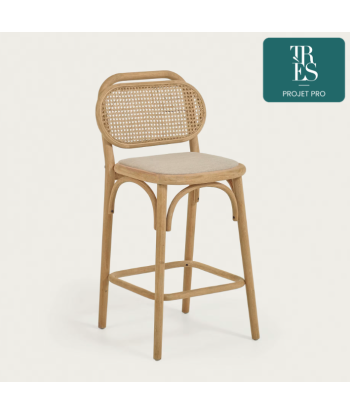 Tabouret Doriane bois de chêne finition naturelle 65 cm siège avec revêtement 2024