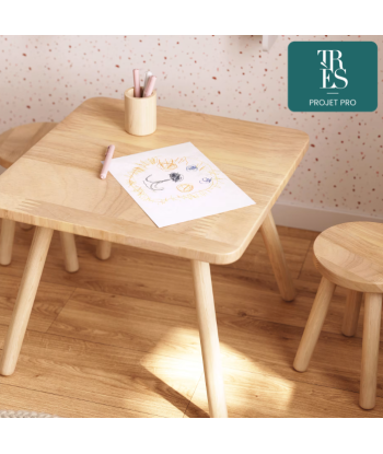 Table enfant carrée Dilcia bois d'hévéa massif 55 x 55cm de l' environnement