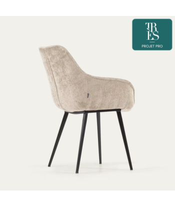 Chaise Amira en chenille beige et pieds en métal peint noir pas cher chine