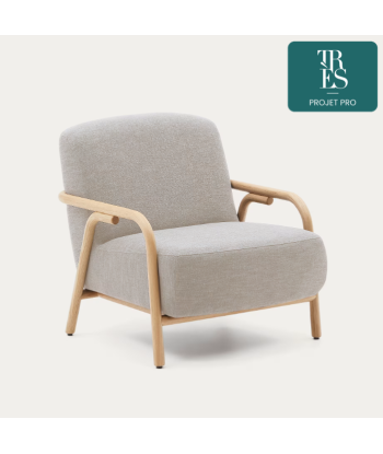 Fauteuil Sylo beige en bois massif de frêne FSC 100 % rembourrage situé sous