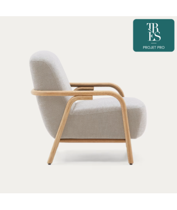 Fauteuil Sylo beige en bois massif de frêne FSC 100 % rembourrage situé sous