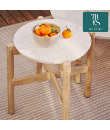 Table d'appoint Pola en ciment et bois d'eucalyptus massif Ø 50 cm FSC en stock