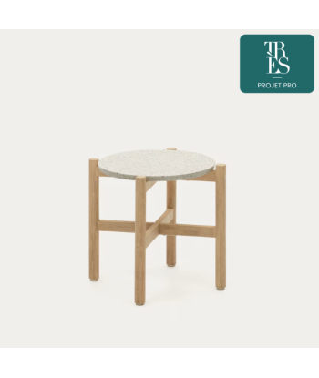 Table d'appoint Pola en ciment et bois d'eucalyptus massif Ø 50 cm FSC en stock