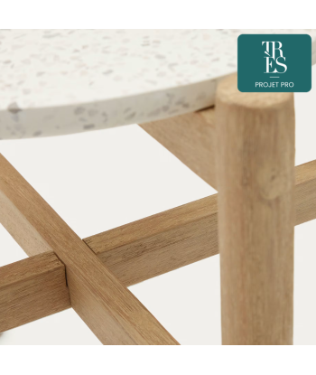 Table d'appoint Pola en ciment et bois d'eucalyptus massif Ø 50 cm FSC en stock