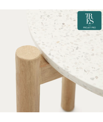 Table d'appoint Pola en ciment et bois d'eucalyptus massif Ø 50 cm FSC en stock